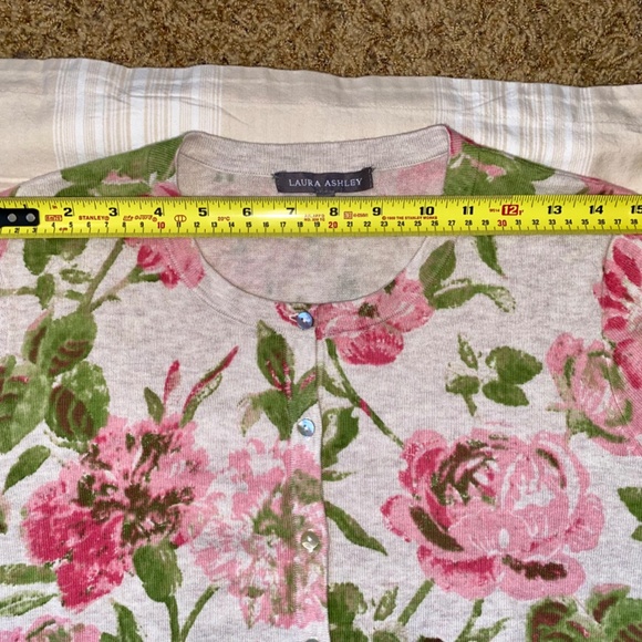 Laura Ashley Cotton Cardigan Sweater Pink Green Floral Cottagecore US 10 UK 14 - Picture 8 of 13